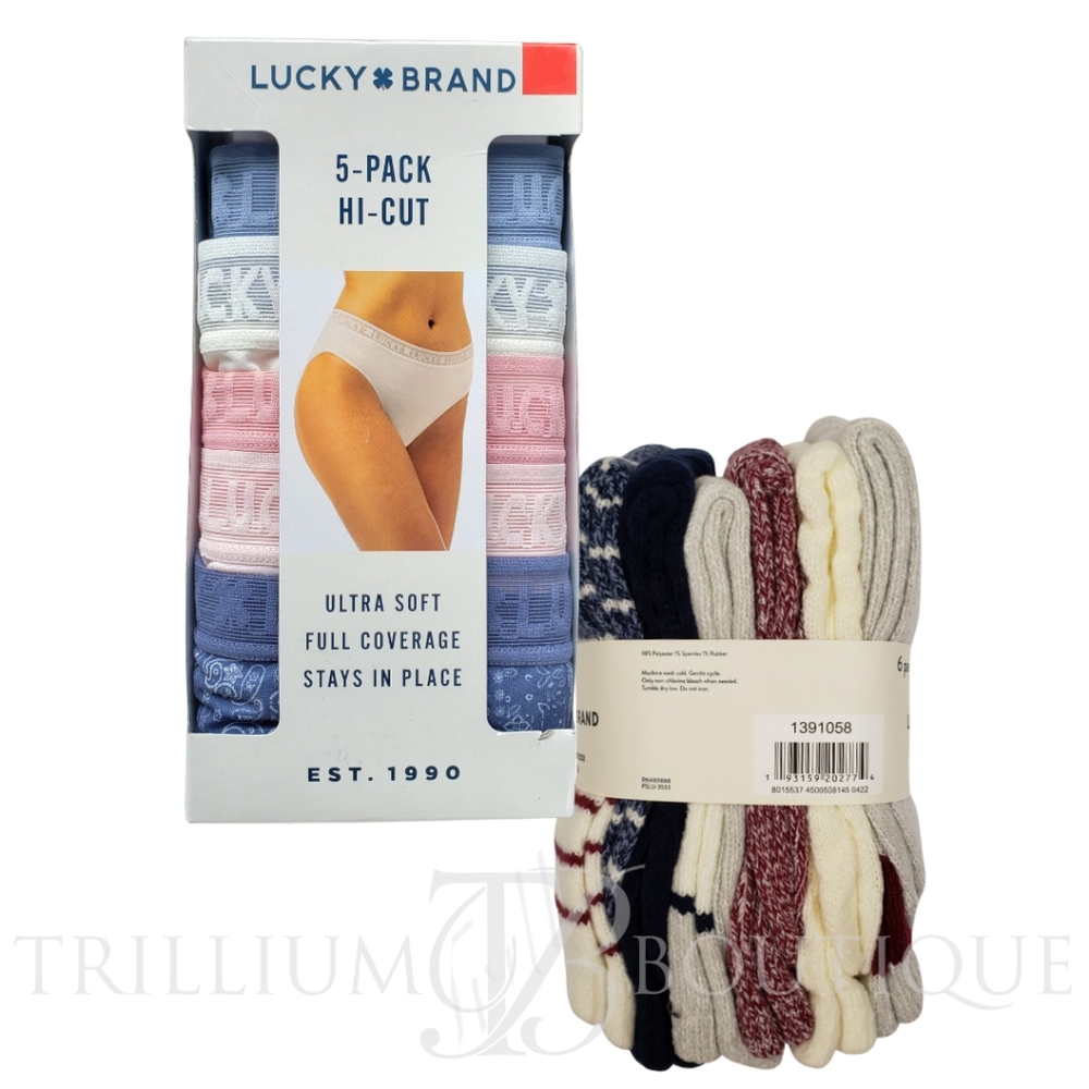 BUNDLE Lucky Brand Women's Hi Cut Underwear Panties & Lucky Brand Boot Socks NWT